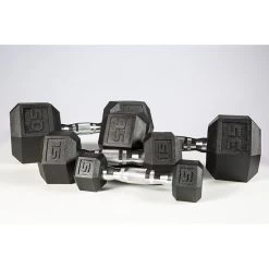 York Barbell 5-50lb Premium PVC Hex Dumbbell Set - Chrome Ergo Handle